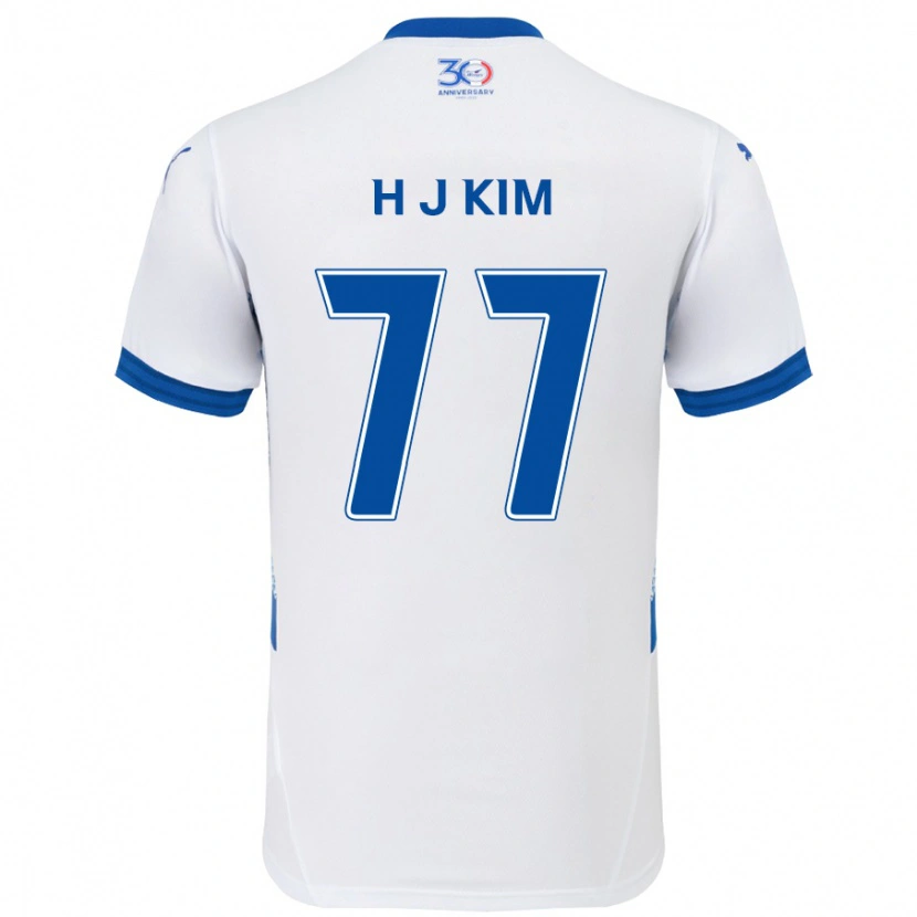 Danxen Uomo Maglia Ji-Hyun Kim #77 Bianco Blu Royal Kit Gara Away 2025/26 Maglietta