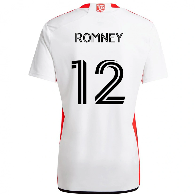 Danxen Donna Maglia Dave Romney #12 Bianco Rosso Kit Gara Away 2025/26 Maglietta