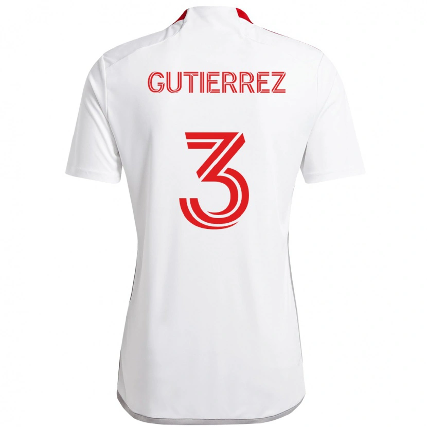 Danxen Donna Maglia Cristián Gutiérrez #3 Bianco Rosso Kit Gara Away 2025/26 Maglietta