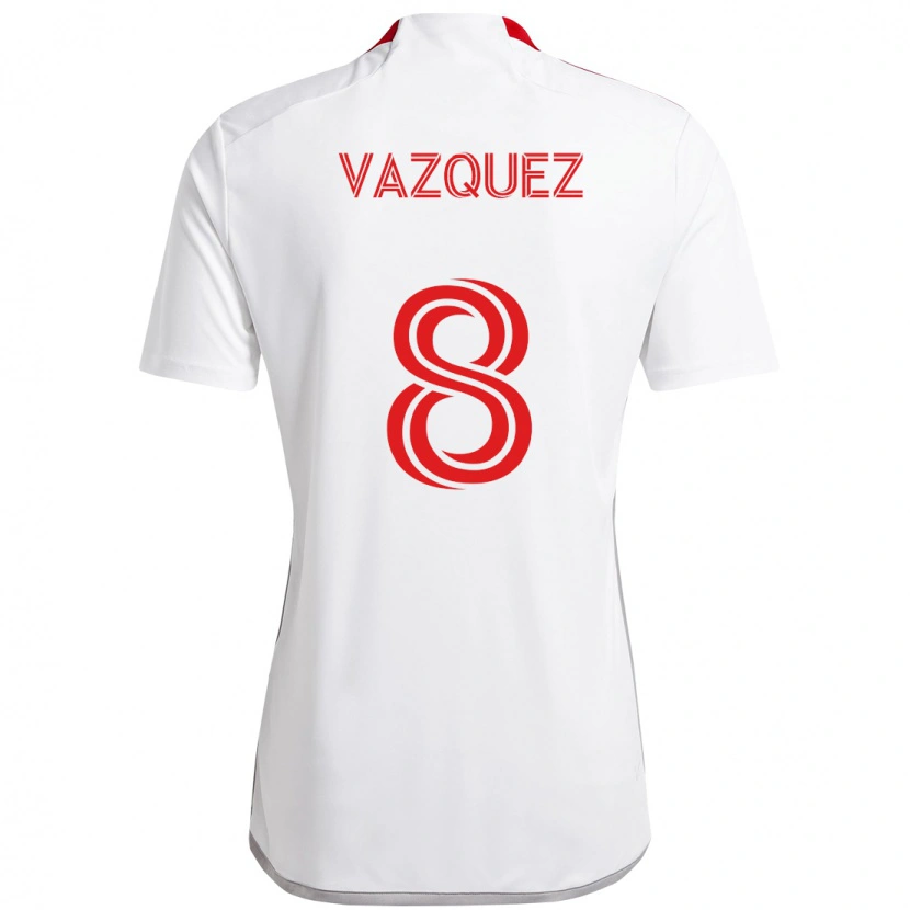 Danxen Donna Maglia Víctor Vázquez #8 Bianco Rosso Kit Gara Away 2025/26 Maglietta