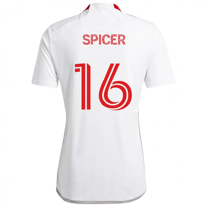Danxen Donna Maglia Tyrese Spicer #16 Bianco Rosso Kit Gara Away 2025/26 Maglietta