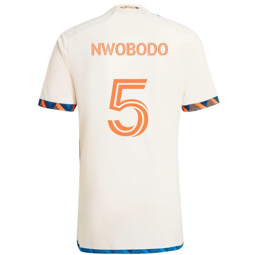 Danxen Donna Maglia Obinna Nwobodo #5 Bianco Blu Arancione Kit Gara Away 2025/26 Maglietta