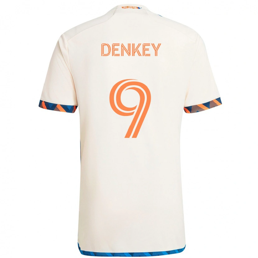 Danxen Donna Maglia Kévin Denkey #9 Bianco Blu Arancione Kit Gara Away 2025/26 Maglietta