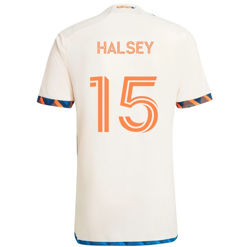 Danxen Donna Maglia Bret Halsey #15 Bianco Blu Arancione Kit Gara Away 2025/26 Maglietta