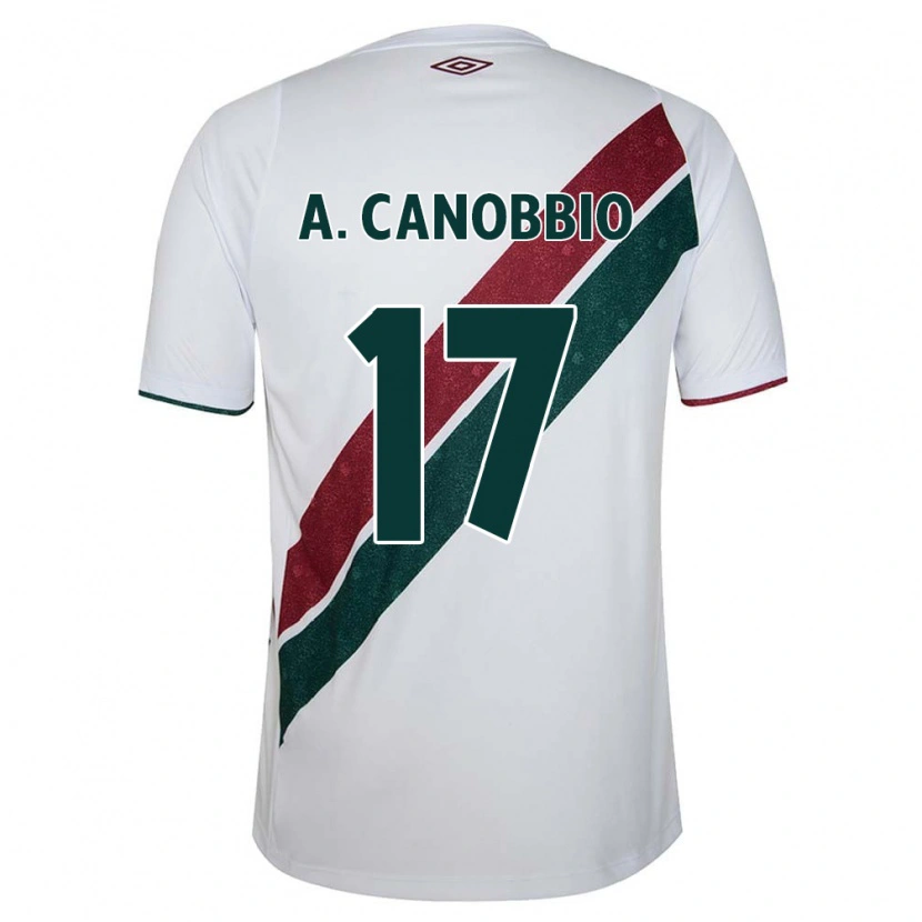 Danxen Donna Maglia Agustín Canobbio #17 Bianco Verde Borgogna Kit Gara Away 2025/26 Maglietta