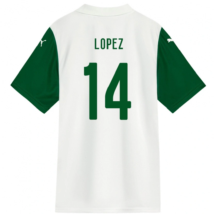 Danxen Donna Maglia David Lopez #14 Bianco Verde Kit Gara Away 2025/26 Maglietta