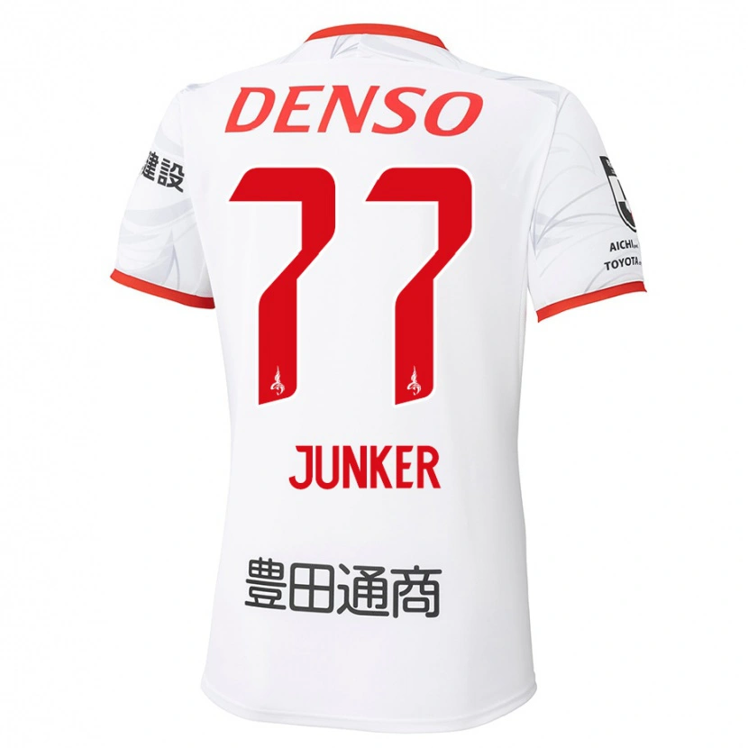 Danxen Donna Maglia Kasper Junker #77 Bianco Rosso Kit Gara Away 2025/26 Maglietta