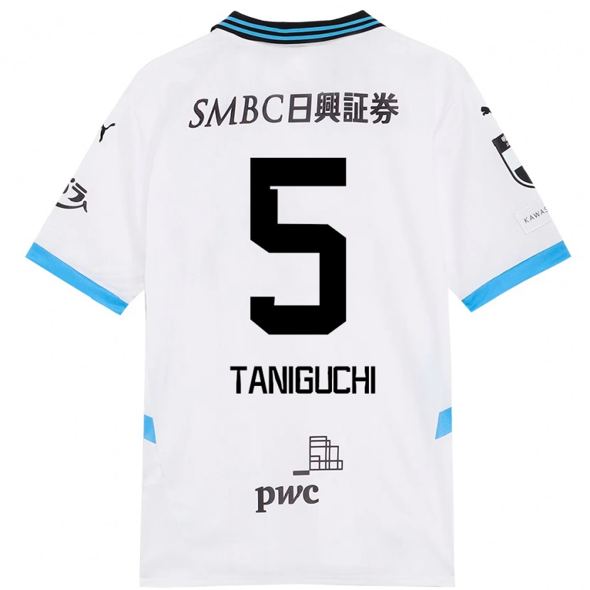 Danxen Donna Maglia Shogo Taniguchi #5 Bianco Azzurro Cielo Kit Gara Away 2025/26 Maglietta
