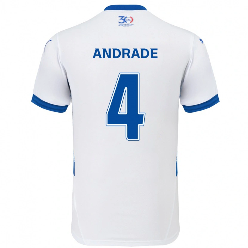 Danxen Donna Maglia Léo Andrade #4 Bianco Blu Royal Kit Gara Away 2025/26 Maglietta