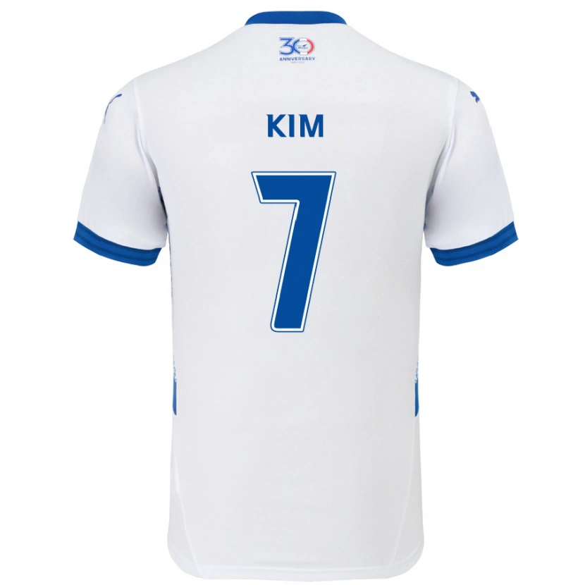 Danxen Donna Maglia Hyun Kim #7 Bianco Blu Royal Kit Gara Away 2025/26 Maglietta