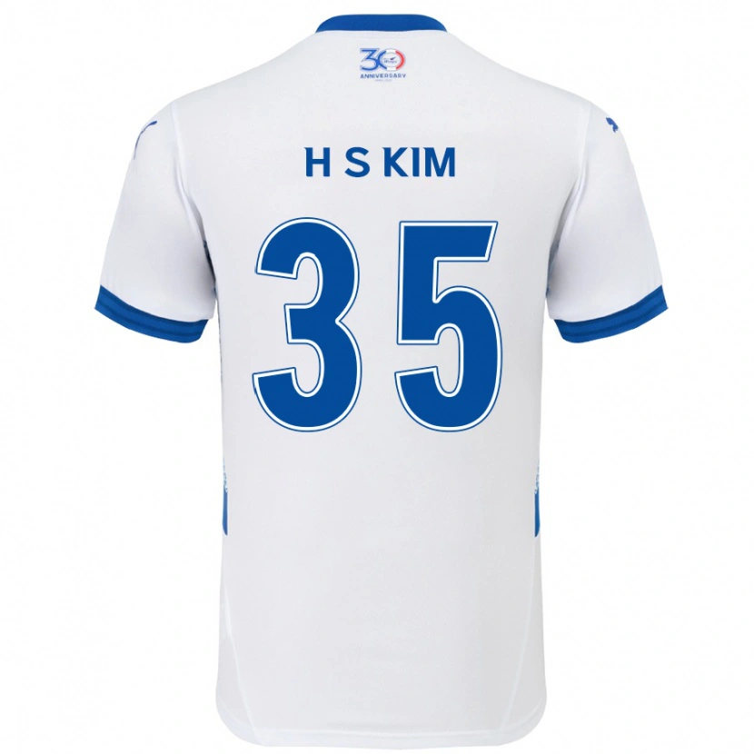 Danxen Donna Maglia Seung-Hyun Kim #35 Bianco Blu Royal Kit Gara Away 2025/26 Maglietta