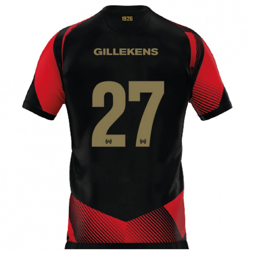 Danxen Donna Maglia Jordy Gillekens #27 Nero Rosso Kit Gara Home 2025/26 Maglietta