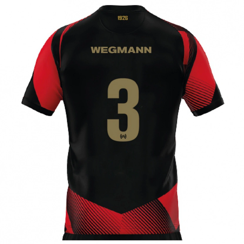 Danxen Donna Maglia Marius Wegmann #3 Nero Rosso Kit Gara Home 2025/26 Maglietta