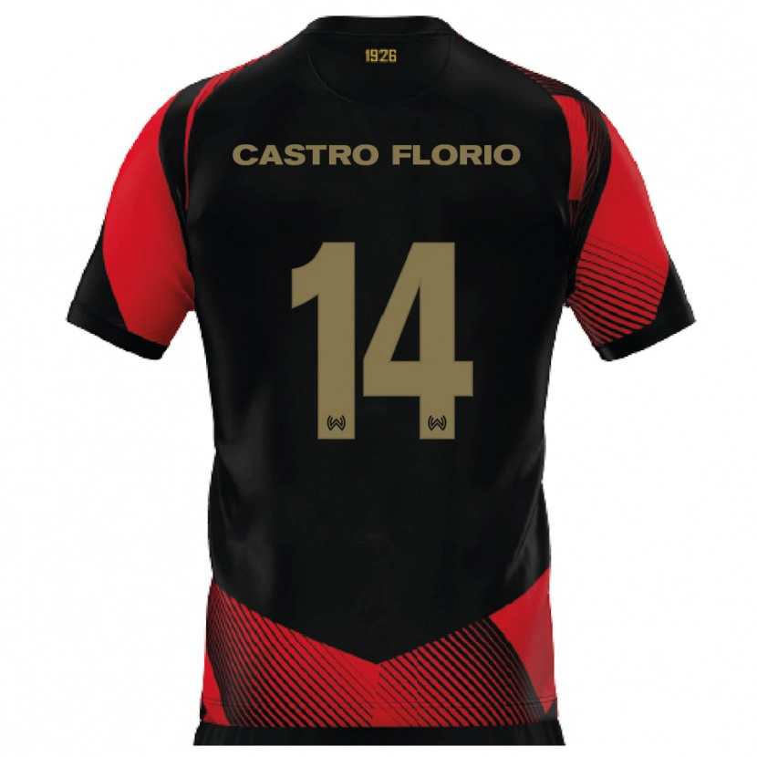 Danxen Donna Maglia Giancarlo Castro Florio #14 Nero Rosso Kit Gara Home 2025/26 Maglietta