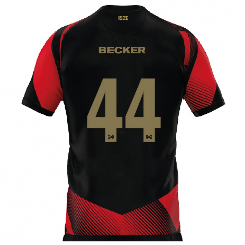 Danxen Donna Maglia Jan Becker #44 Nero Rosso Kit Gara Home 2025/26 Maglietta