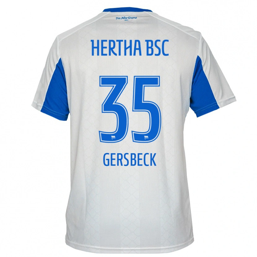 Danxen Donna Maglia Marius Gersbeck #35 Bianco Blu Kit Gara Away 2025/26 Maglietta