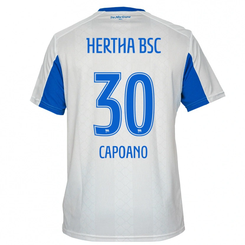 Danxen Donna Maglia Oscar Capoano #30 Bianco Blu Kit Gara Away 2025/26 Maglietta