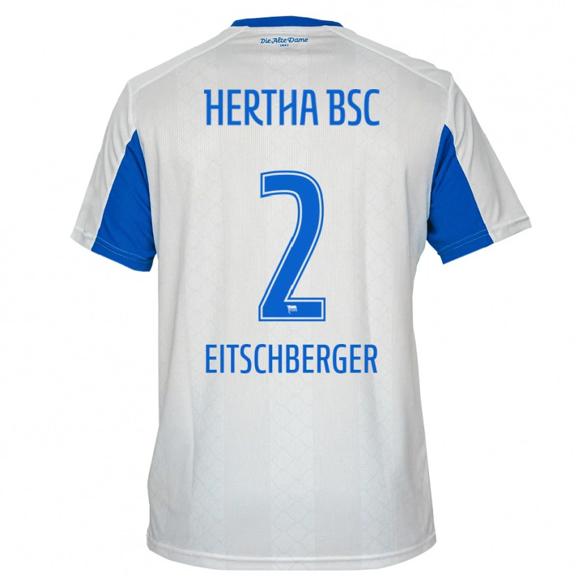Danxen Donna Maglia Julian Eitschberger #2 Bianco Blu Kit Gara Away 2025/26 Maglietta