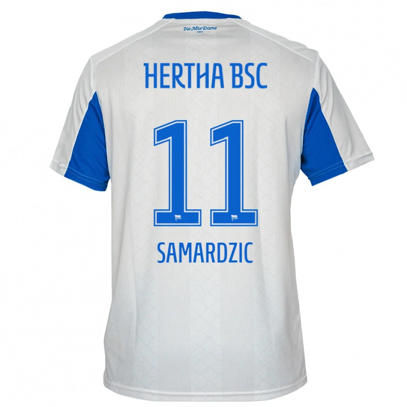 Danxen Donna Maglia Tadija Samardzic #11 Bianco Blu Kit Gara Away 2025/26 Maglietta
