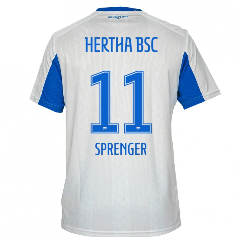 Danxen Donna Maglia Tiago Sprenger #11 Bianco Blu Kit Gara Away 2025/26 Maglietta