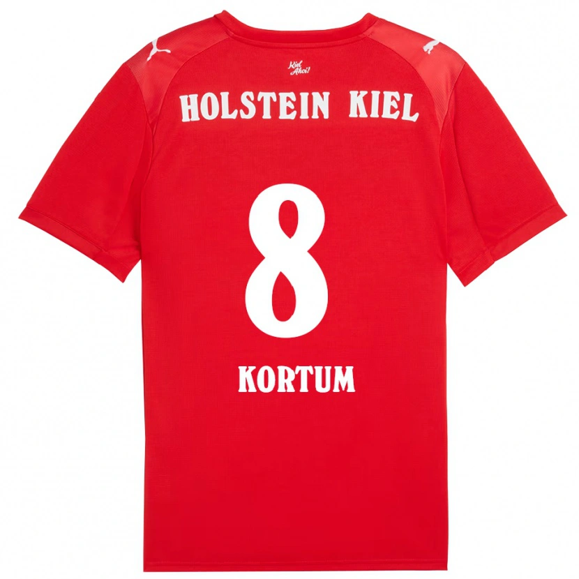 Danxen Donna Maglia Kevin Kortum #8 Rosso Blu Kit Gara Away 2025/26 Maglietta