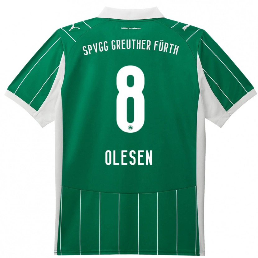 Danxen Donna Maglia Mathias Olesen #8 Verde Bianco Kit Gara Away 2025/26 Maglietta
