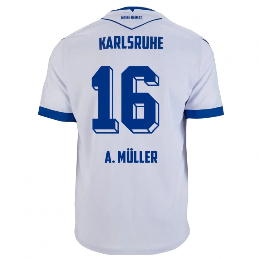 Danxen Donna Maglia Andreas Müller #16 Bianco Blu Kit Gara Away 2025/26 Maglietta