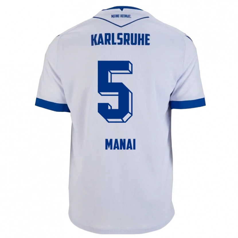 Danxen Donna Maglia Jassin Manai #5 Bianco Blu Kit Gara Away 2025/26 Maglietta