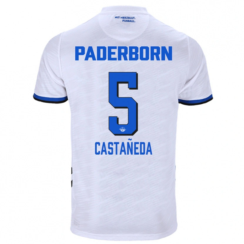 Danxen Donna Maglia Santiago Castañeda #5 Bianco Blu Kit Gara Away 2025/26 Maglietta