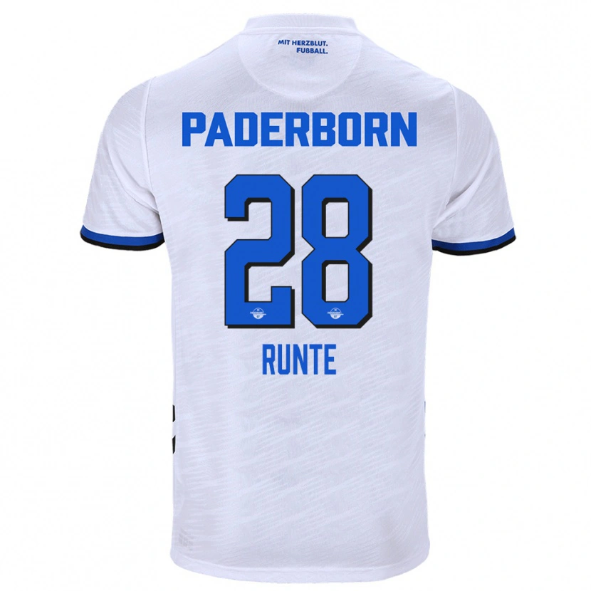 Danxen Donna Maglia Mick-Jonas Runte #28 Bianco Blu Kit Gara Away 2025/26 Maglietta