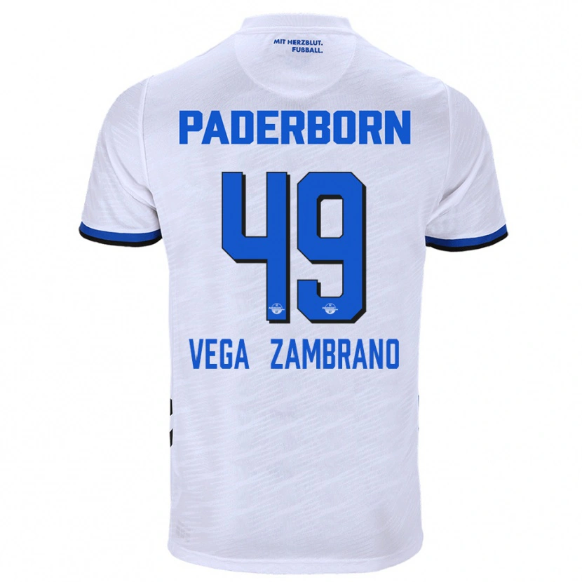 Danxen Donna Maglia Joel Vega Zambrano #49 Bianco Blu Kit Gara Away 2025/26 Maglietta