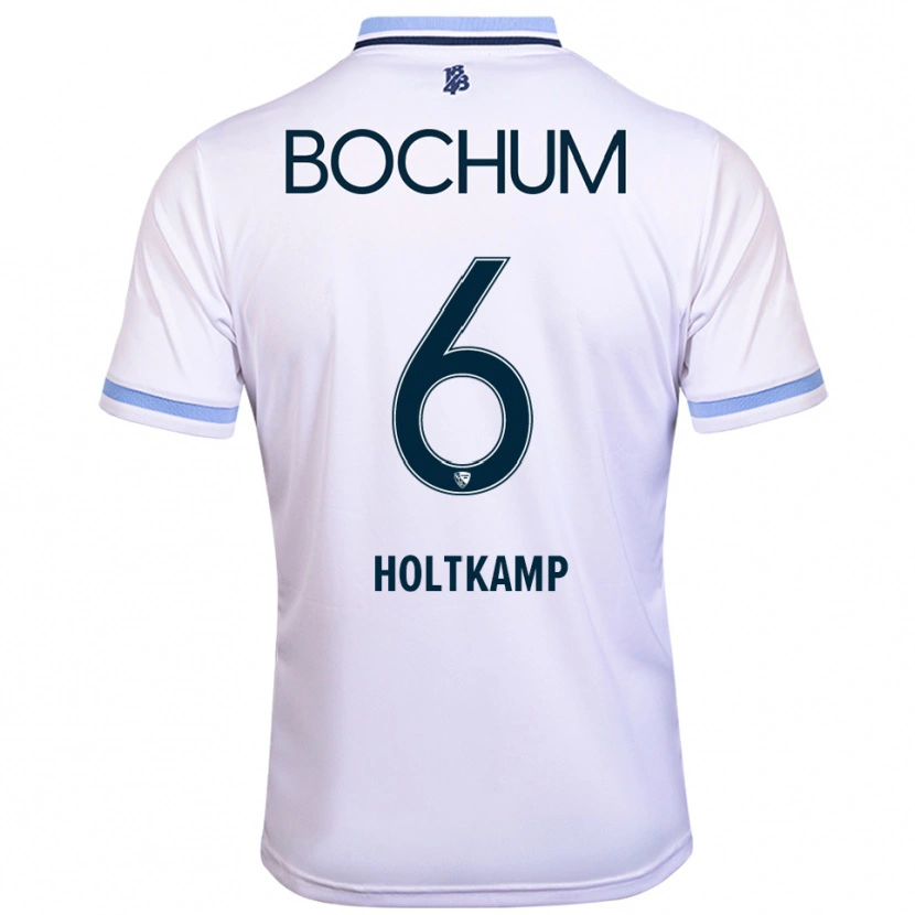 Danxen Donna Maglia Lars Holtkamp #6 Bianco Azzurro Kit Gara Away 2025/26 Maglietta