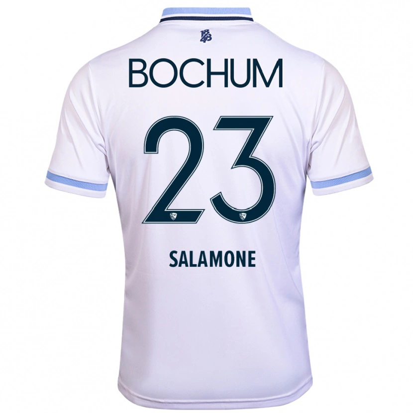 Danxen Donna Maglia Elia-Giona Salamone #23 Bianco Azzurro Kit Gara Away 2025/26 Maglietta