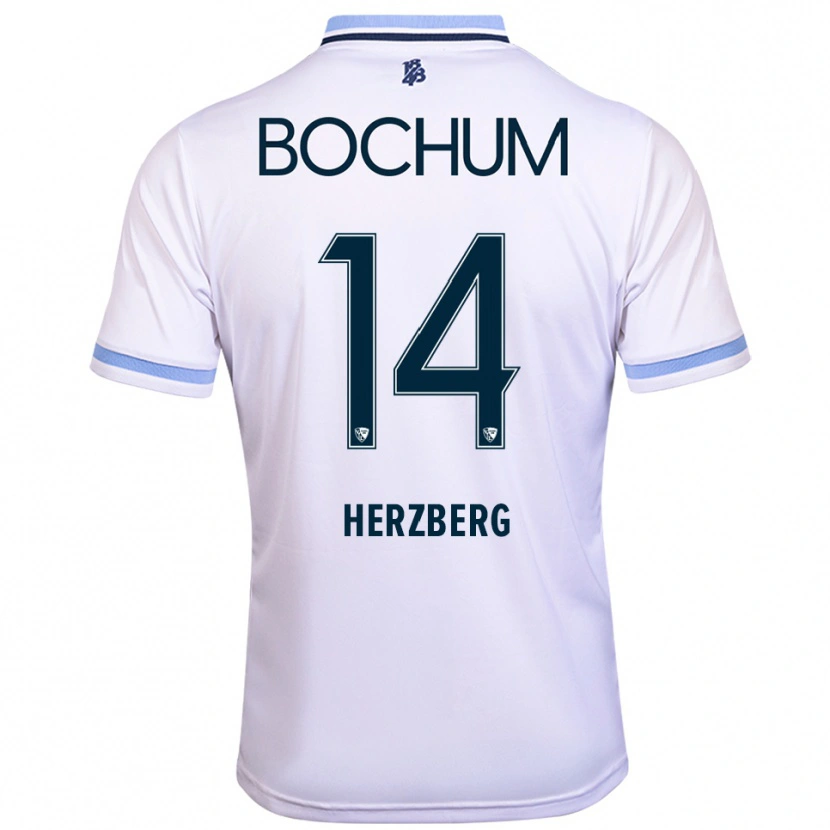 Danxen Donna Maglia Janek Herzberg #14 Bianco Azzurro Kit Gara Away 2025/26 Maglietta