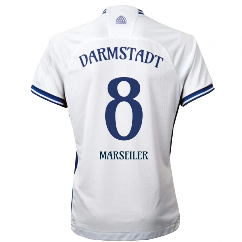 Danxen Donna Maglia Luca Marseiler #8 Bianco Blu Kit Gara Away 2025/26 Maglietta