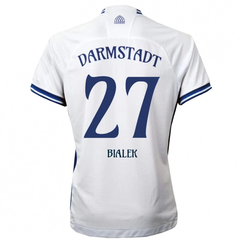 Danxen Donna Maglia Bartosz Bialek #27 Bianco Blu Kit Gara Away 2025/26 Maglietta