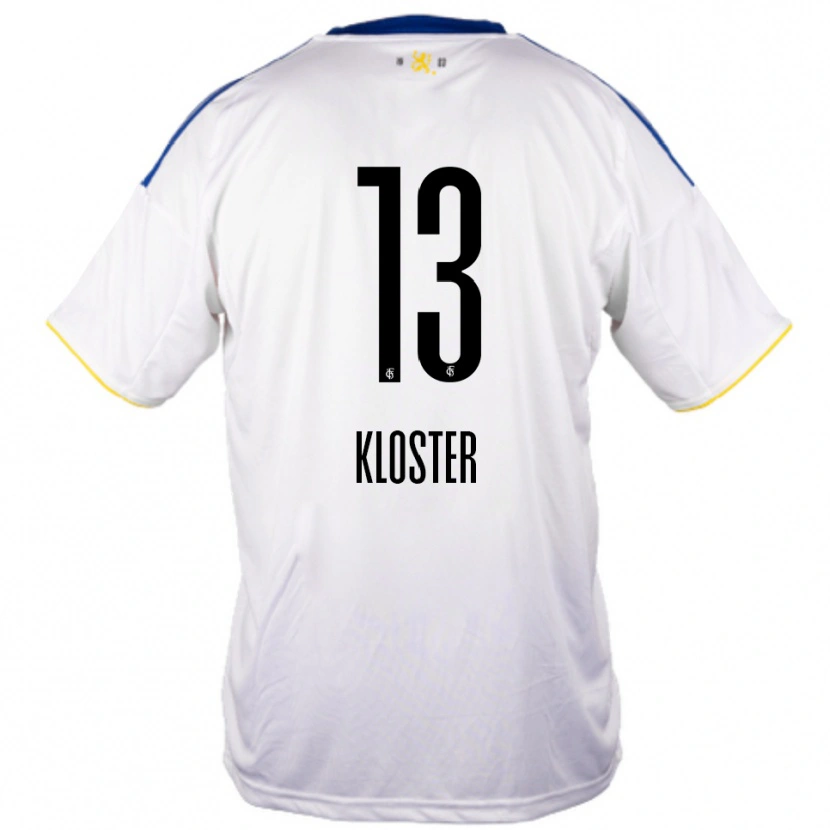 Danxen Donna Maglia Tim Kloster #13 Bianco Blu Giallo Kit Gara Away 2025/26 Maglietta