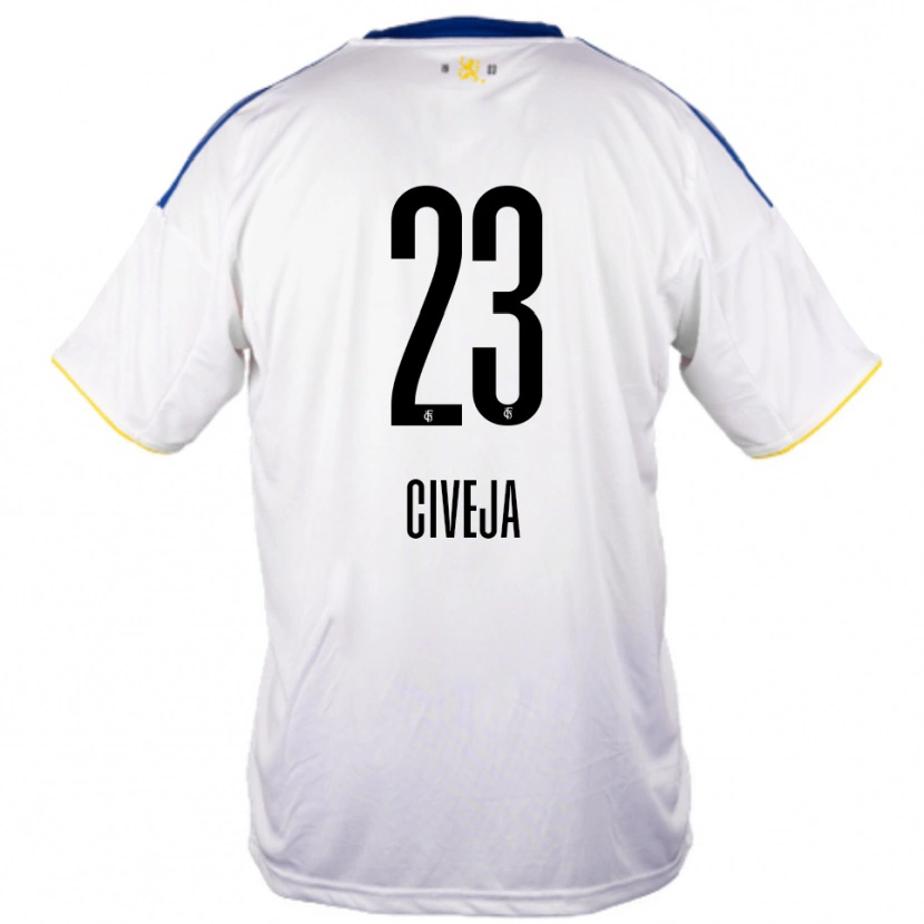 Danxen Donna Maglia Tim Civeja #23 Bianco Blu Giallo Kit Gara Away 2025/26 Maglietta