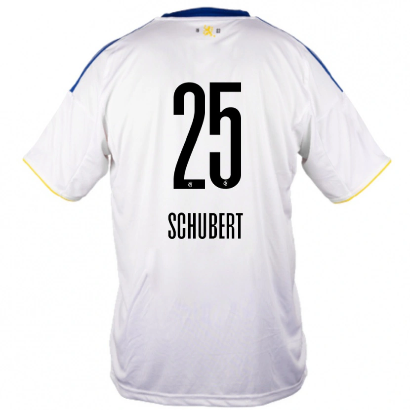Danxen Donna Maglia Leonardo Schubert #25 Bianco Blu Giallo Kit Gara Away 2025/26 Maglietta