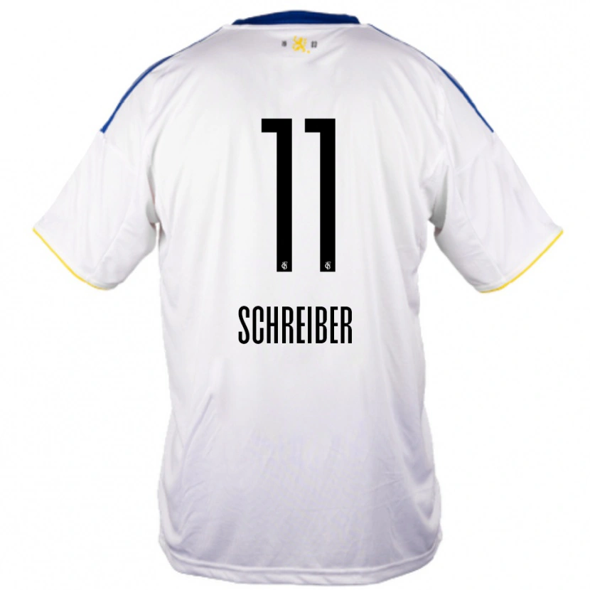 Danxen Donna Maglia Colin Schreiber #11 Bianco Blu Giallo Kit Gara Away 2025/26 Maglietta