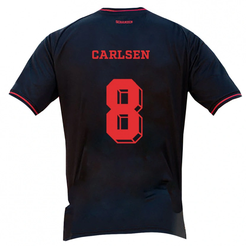 Danxen Donna Maglia Fredrik Carlsen #8 Nero Rosso Bianco Kit Gara Away 2025/26 Maglietta