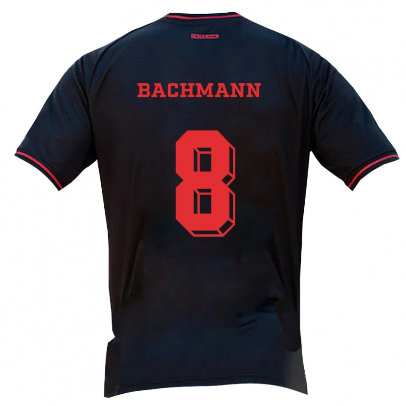 Danxen Donna Maglia Patrick Bachmann #8 Nero Rosso Bianco Kit Gara Away 2025/26 Maglietta
