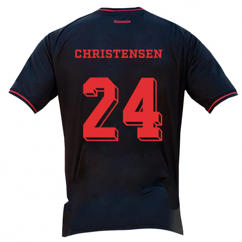 Danxen Donna Maglia Gustav Christensen #24 Nero Rosso Bianco Kit Gara Away 2025/26 Maglietta