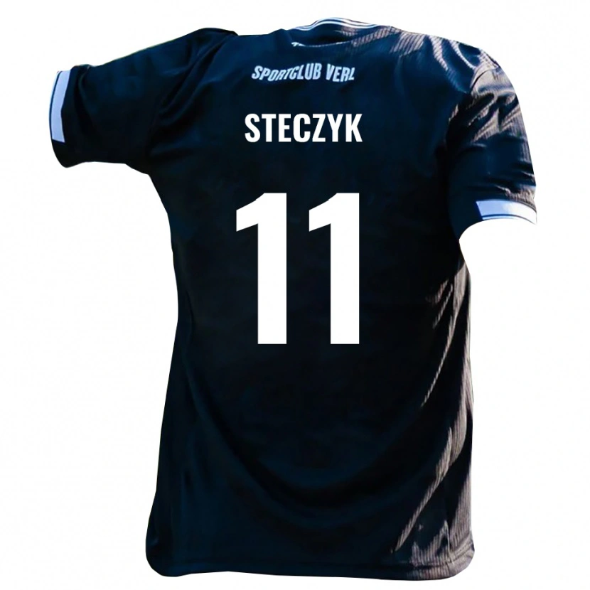 Danxen Donna Maglia Dominik Steczyk #11 Nero Bianco Kit Gara Away 2025/26 Maglietta