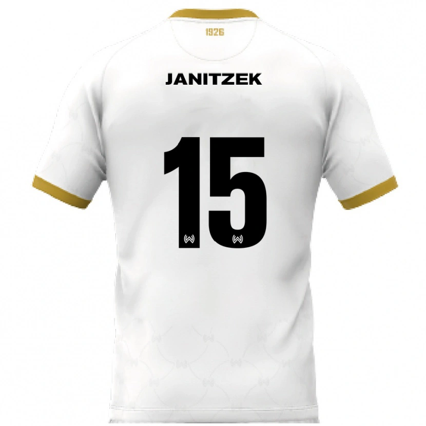 Danxen Donna Maglia Justin Janitzek #15 Bianco Oro Kit Gara Away 2025/26 Maglietta