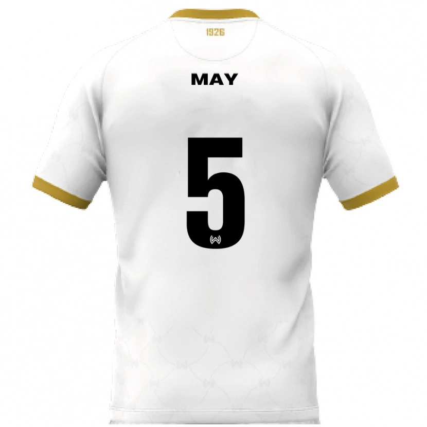 Danxen Donna Maglia Niklas May #5 Bianco Oro Kit Gara Away 2025/26 Maglietta