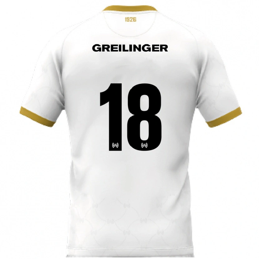 Danxen Donna Maglia Fabian Greilinger #18 Bianco Oro Kit Gara Away 2025/26 Maglietta