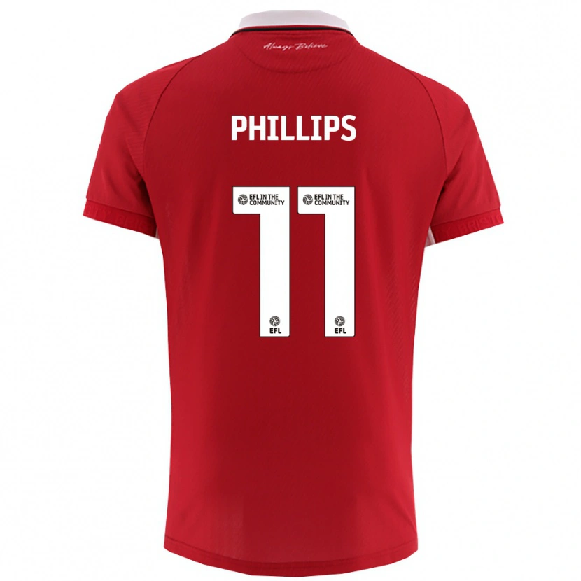 Danxen Bambino Maglia Billy Phillips #11 Rosso Bianco Kit Gara Home 2025/26 Maglietta
