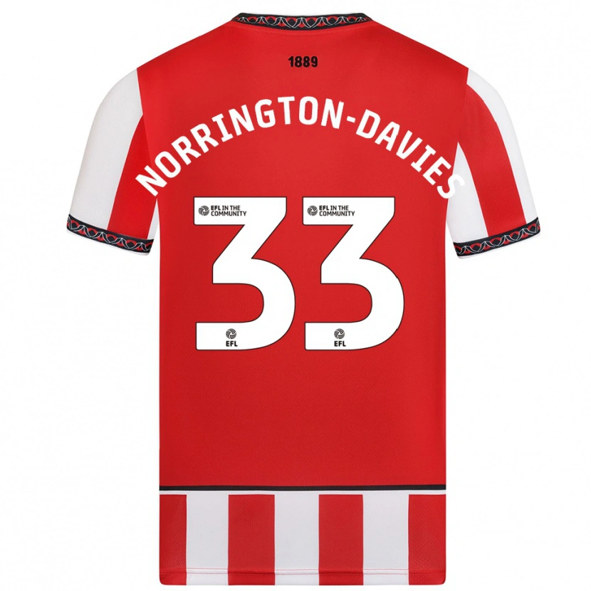 Danxen Bambino Maglia Rhys Norrington-Davies #33 Rosso Bianco Kit Gara Home 2025/26 Maglietta