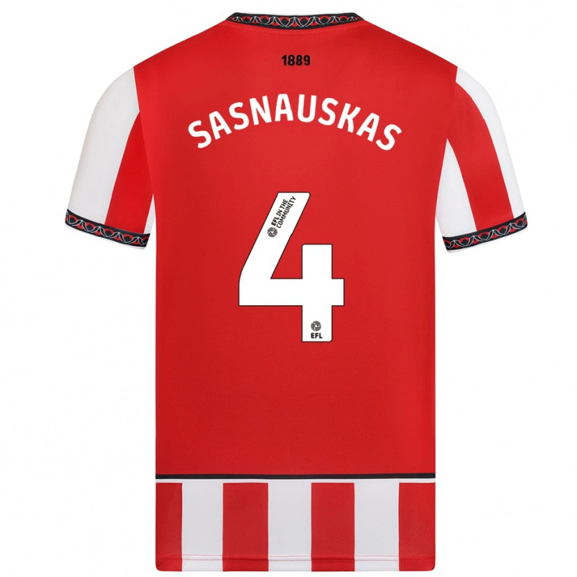 Danxen Bambino Maglia Dovydas Sasnauskas #4 Rosso Bianco Kit Gara Home 2025/26 Maglietta